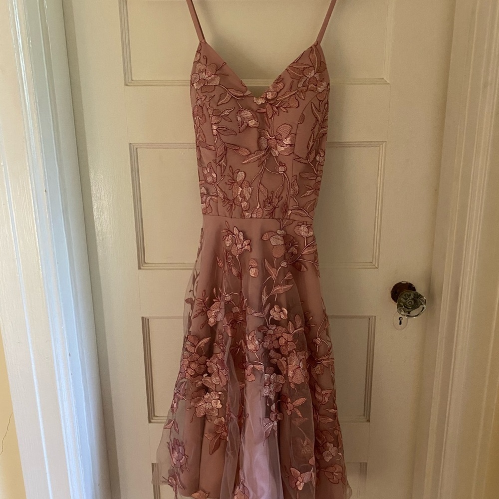Pink floral embroidery party dress